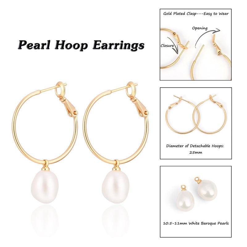 PEARLADA Gold Plated Huggie Hoop Earrings with Charms Fashion Pearl Drop Dangle Earrings for Women Handmade Karma Circle Jewelry for Ladies Lightweight Pearl Earrings on Christmas - Image 3